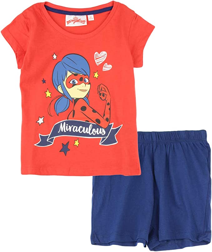 Miraculous Ladybug Girls Pyjama Nightwear Set, Cotton, Red - Fabrica Fantasia