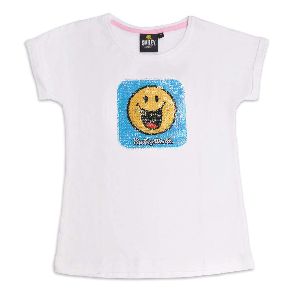 Smiley World Kids T-Shirt Short Sleeve Top Reversible Sequins - Fabrica Fantasia